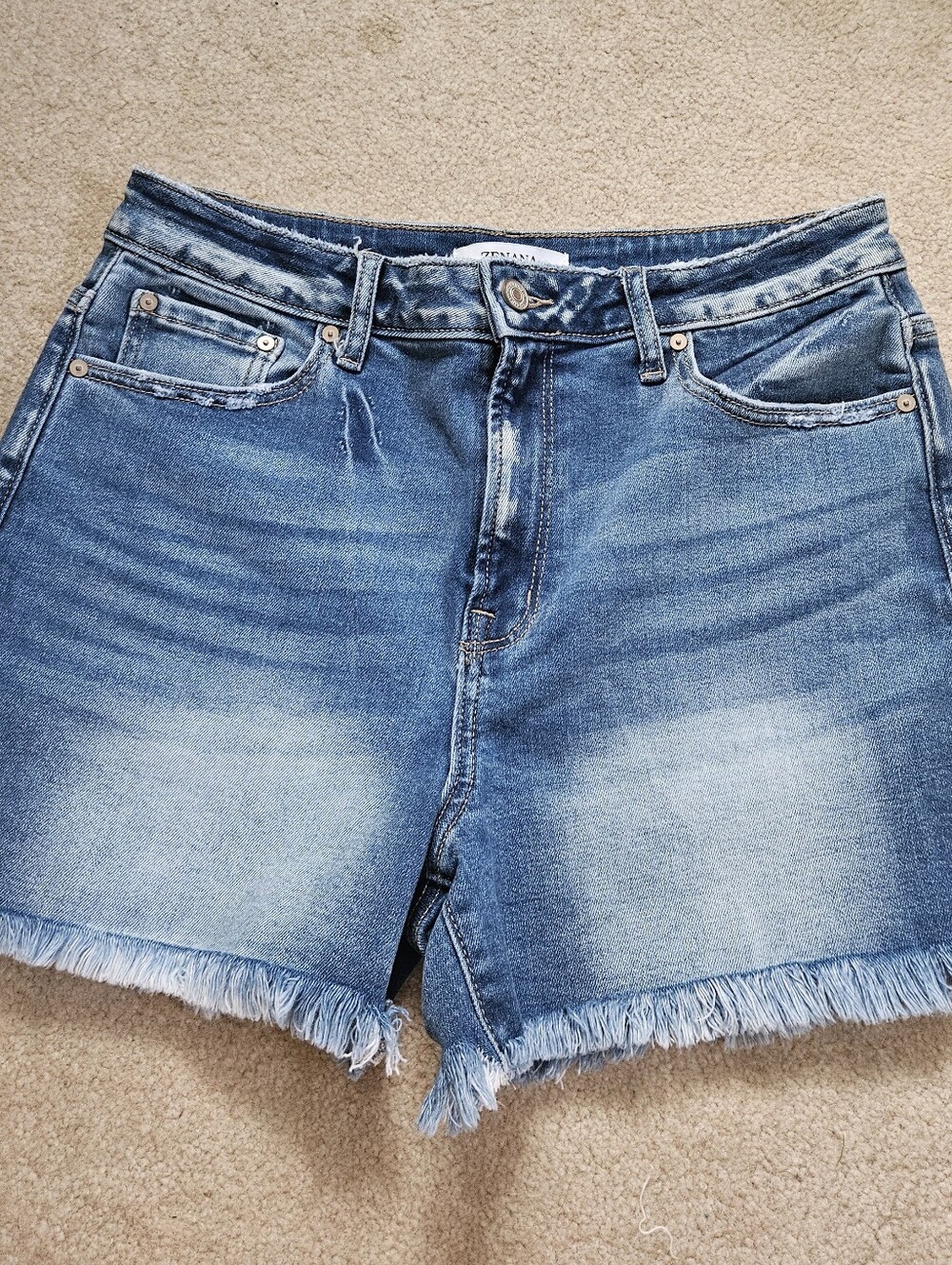 Zenana Outfitters Light Blue Frayed Hem Denim Shorts